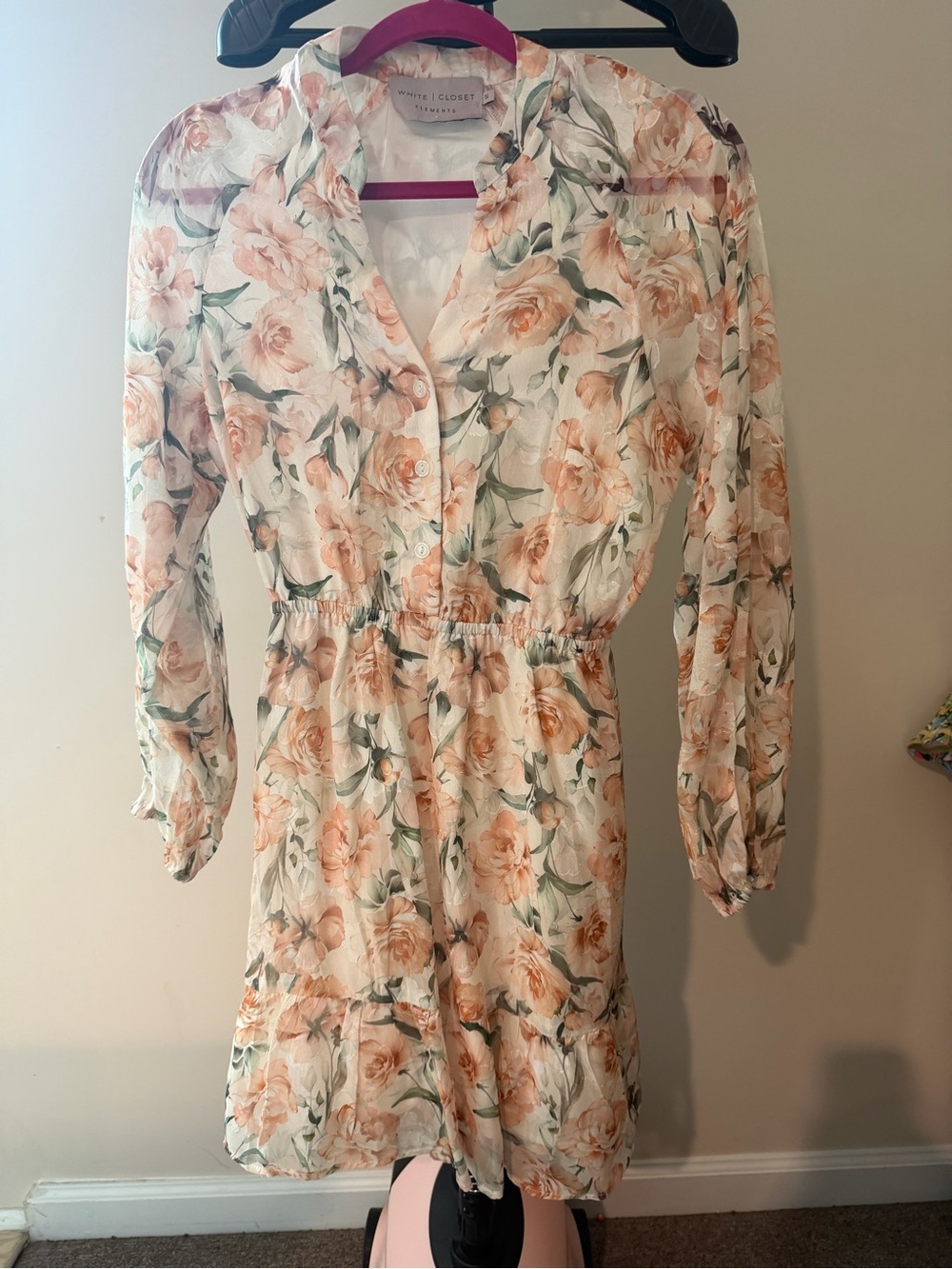 White Closet London Peach Floral Long-Sleeve Dress